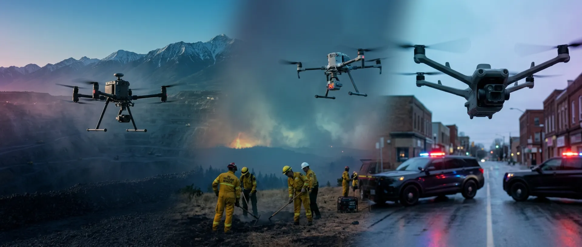 Canadian enterprise drones operating across every site, mission, and emergency — mining, fire & rescue, and tactical policing